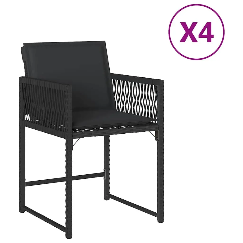 Outdoor Garden Chairs PE Rattan Black 4 Piece with Padded Cushions