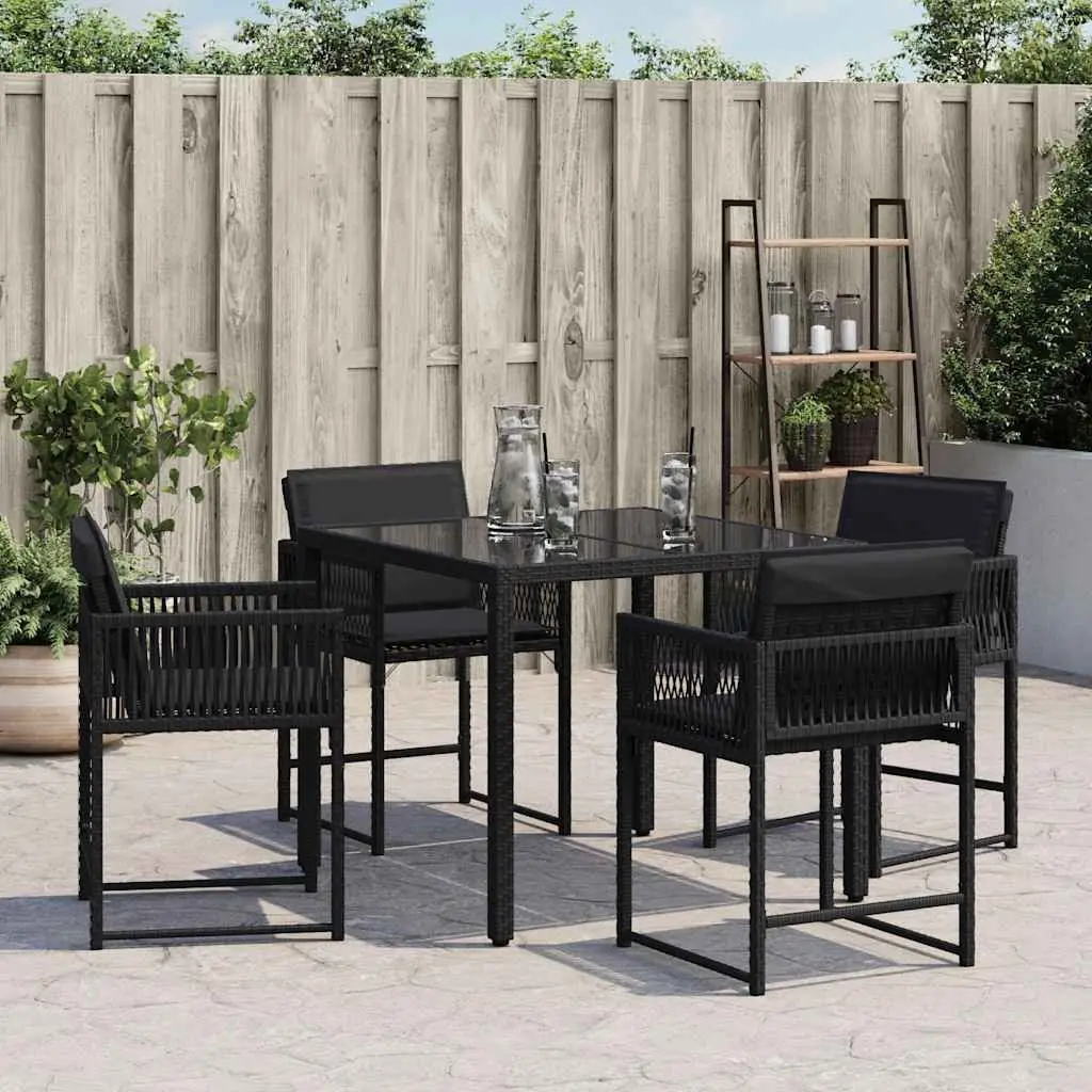 Outdoor Garden Chairs PE Rattan Black 4 Piece with Padded Cushions