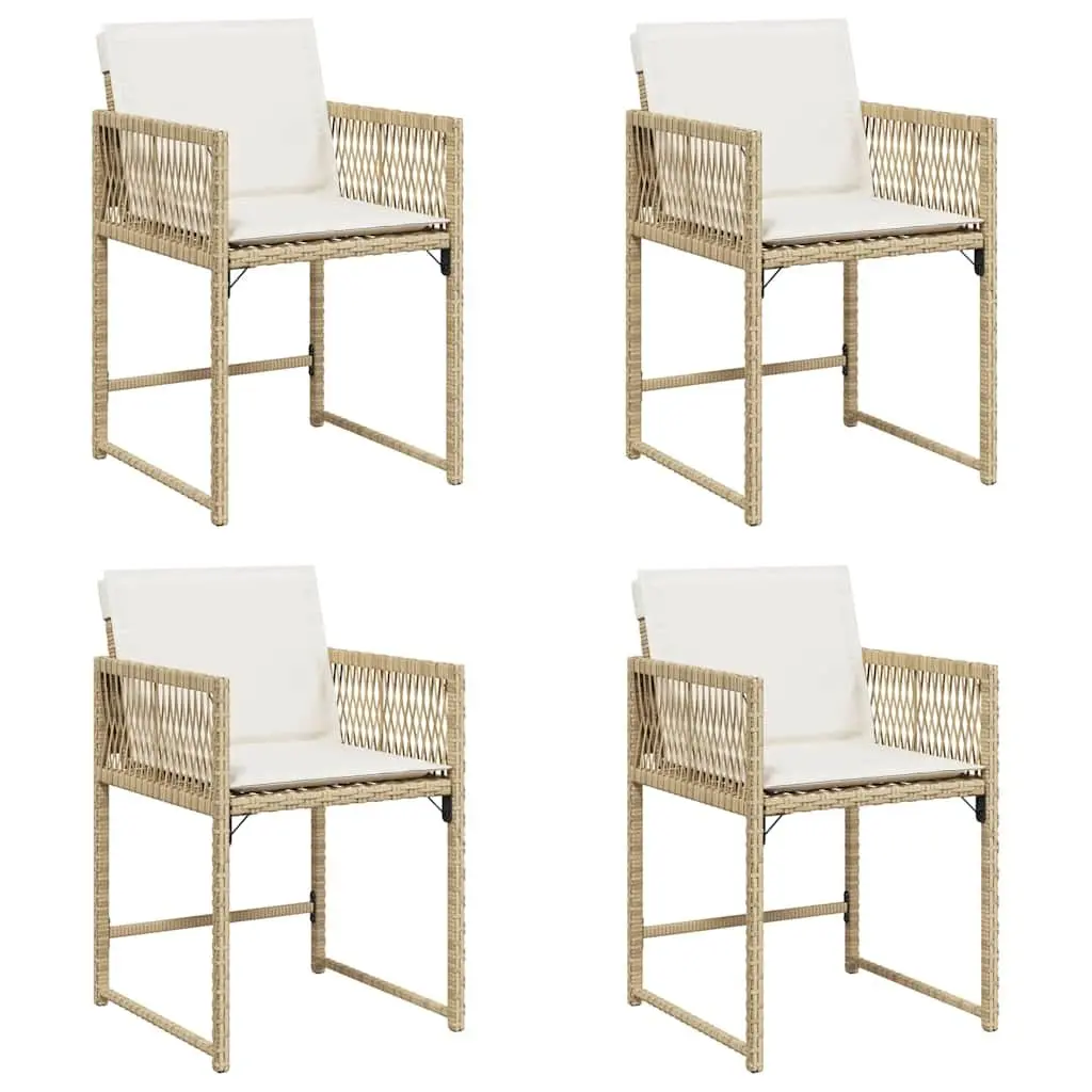 Outdoor Garden Chairs Set Beige Poly Rattan with Cushions 4 Piece