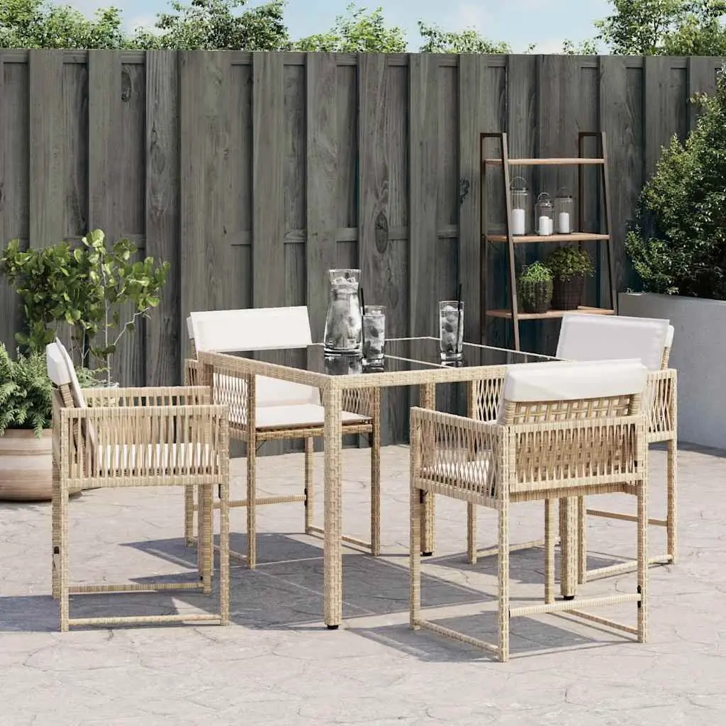 Outdoor Garden Chairs Set Beige Poly Rattan with Cushions 4 Piece