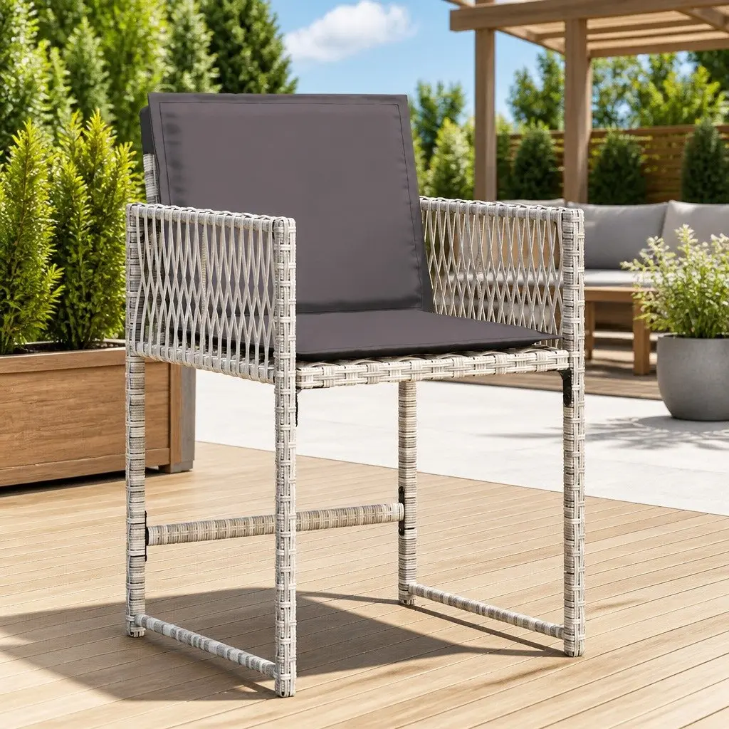 Outdoor Garden Chairs Grey Poly Rattan Set of 4 with Cushions