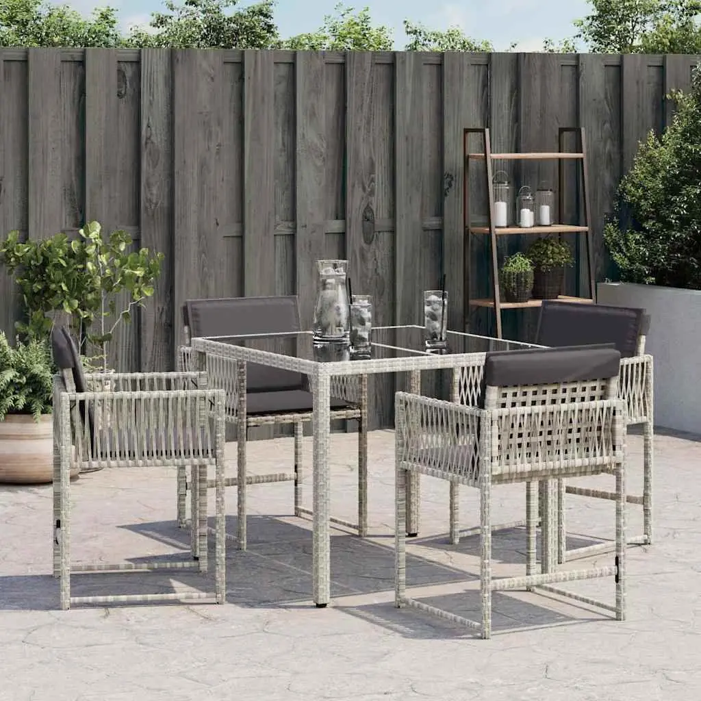 Outdoor Garden Chairs Grey Poly Rattan Set of 4 with Cushions
