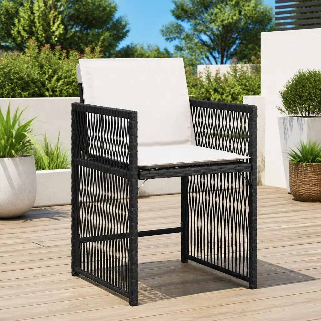 Outdoor Garden Chairs Set Black Poly Rattan with Padded Cushions 4 Pieces