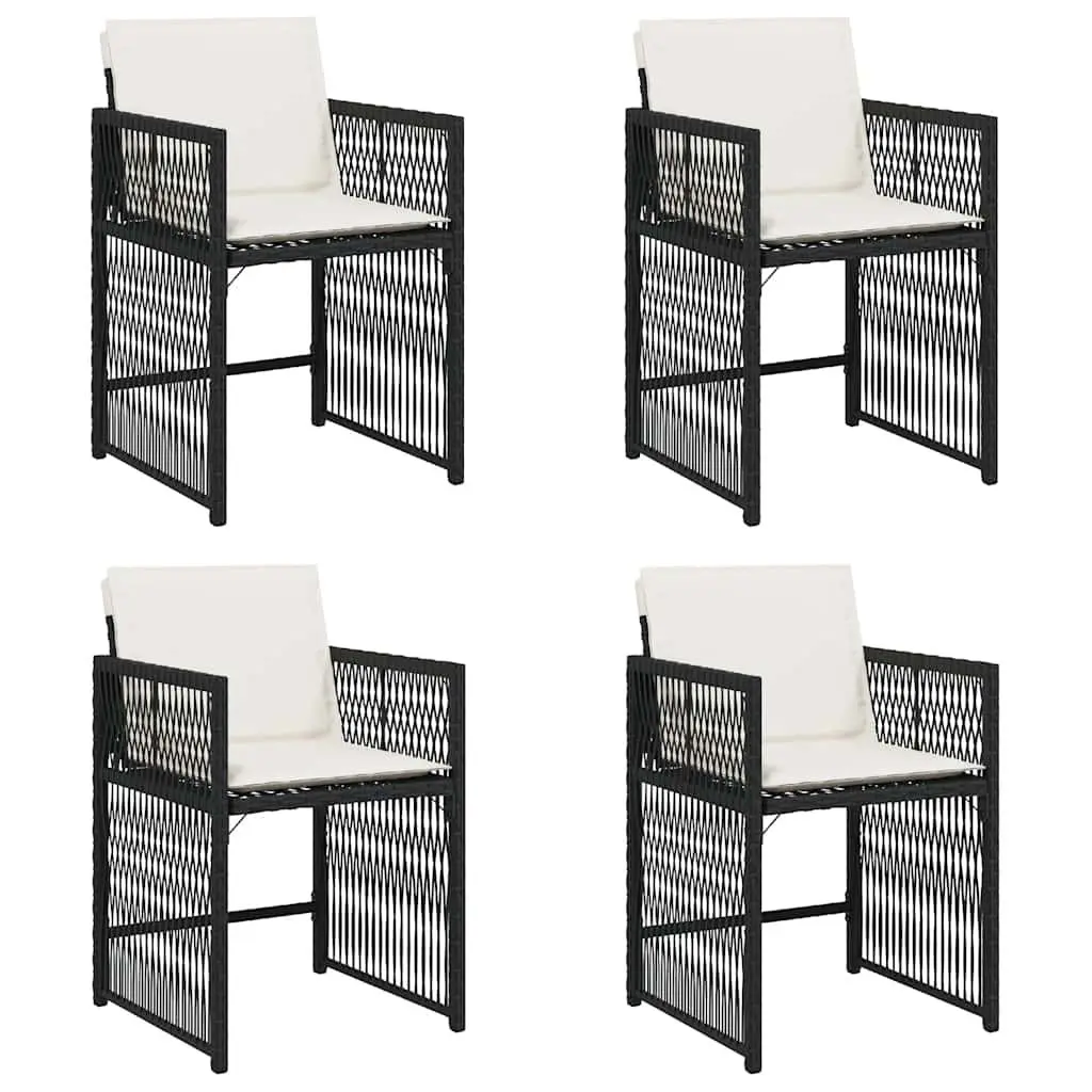 Outdoor Garden Chairs Set Black Poly Rattan with Padded Cushions 4 Pieces