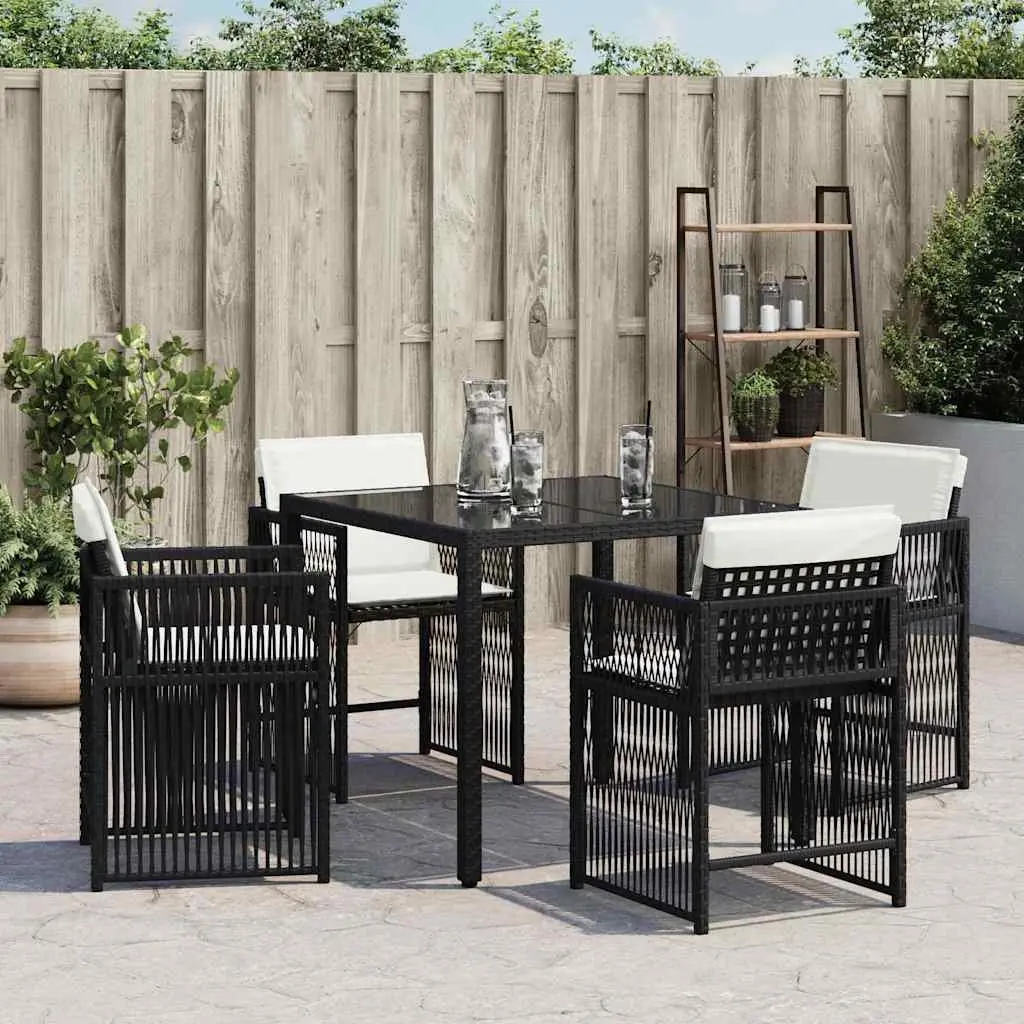 Outdoor Garden Chairs Set Black Poly Rattan with Padded Cushions 4 Pieces