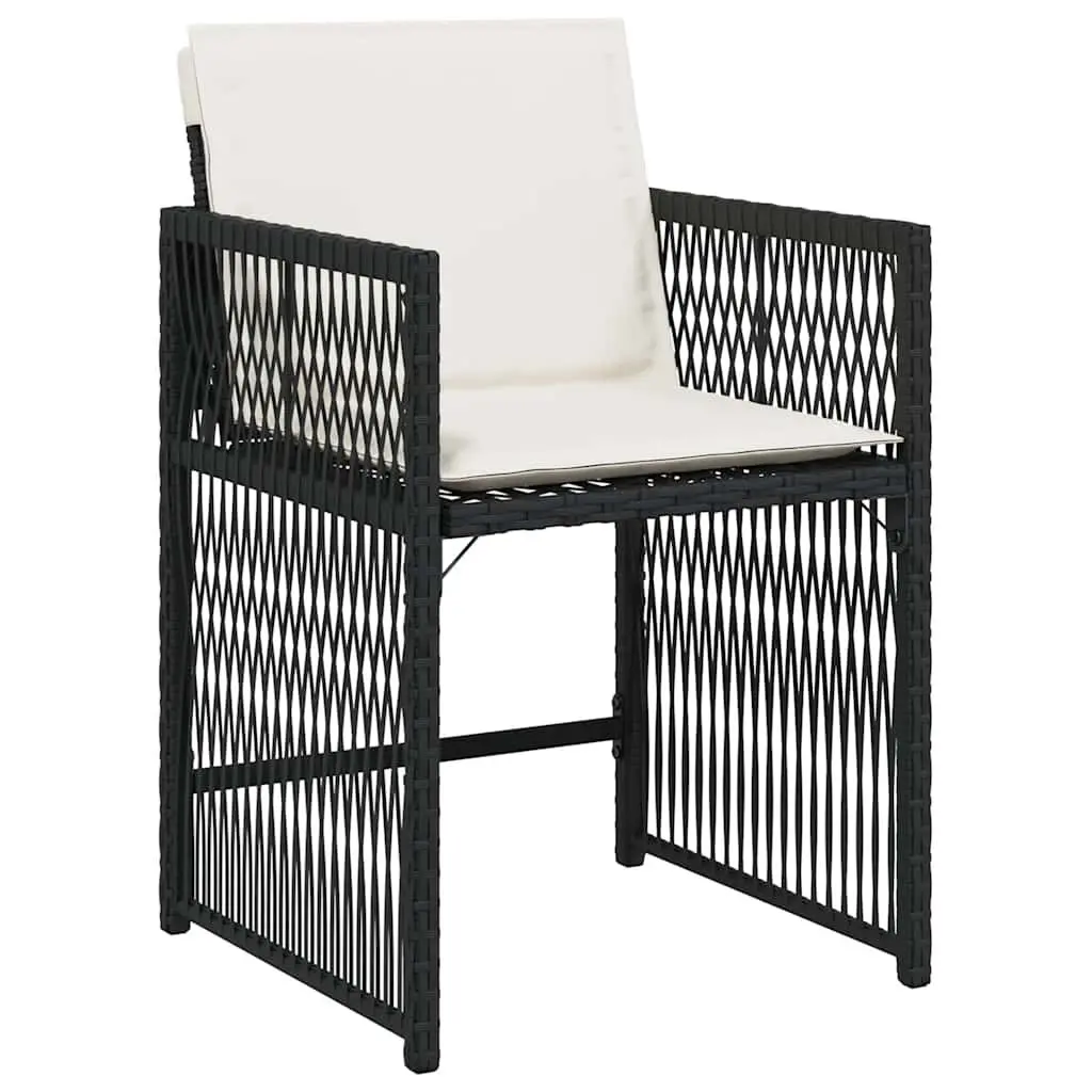 Outdoor Garden Chairs Set Black Poly Rattan with Padded Cushions 4 Pieces
