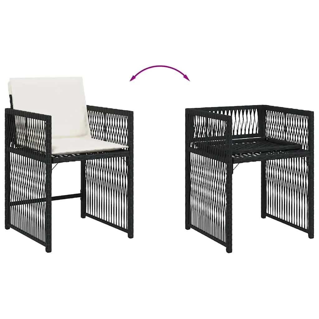 Outdoor Garden Chairs Set Black Poly Rattan with Padded Cushions 4 Pieces