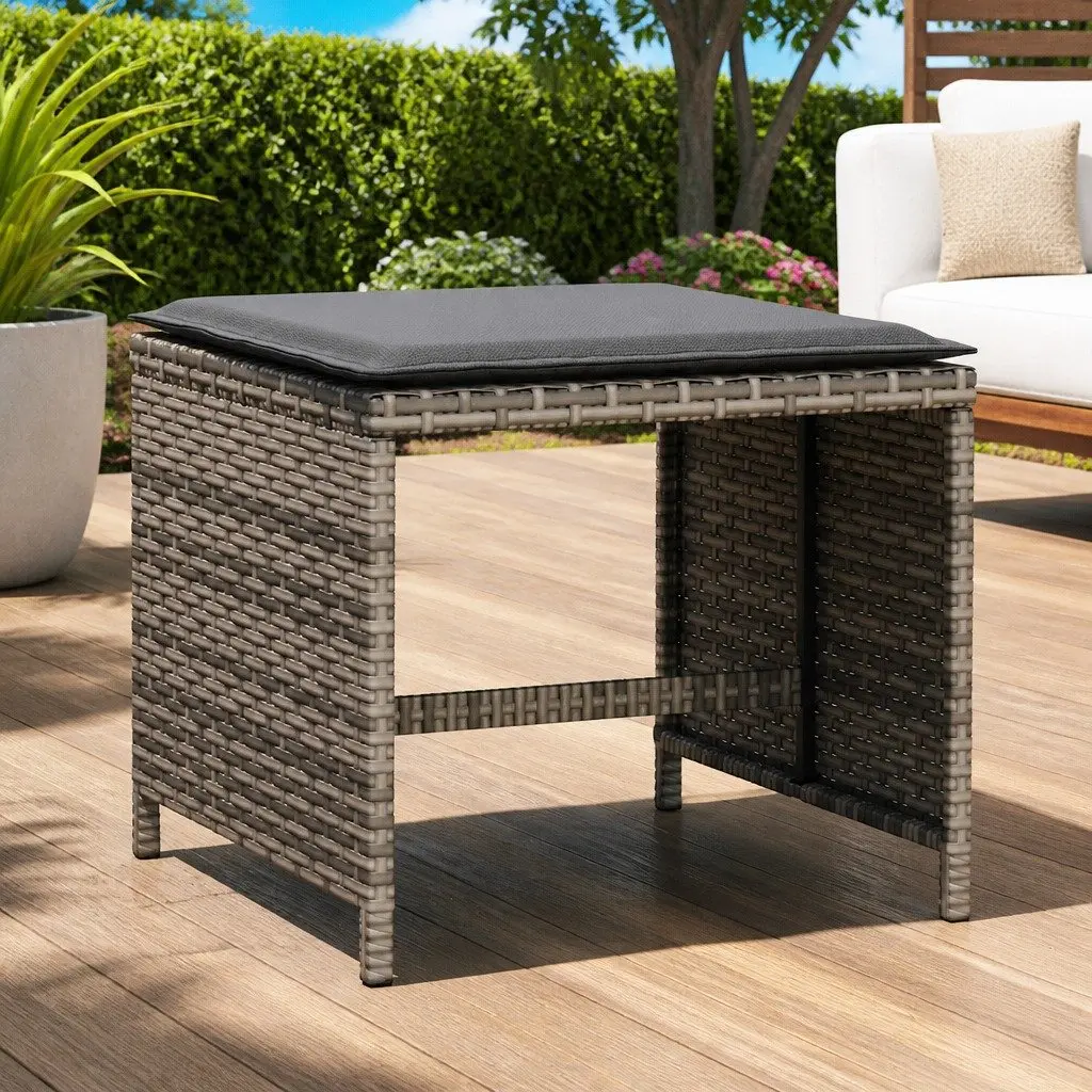 Garden Stools with Cushions 4 pcs Grey Outdoor Foot Rests Poly Rattan Seats