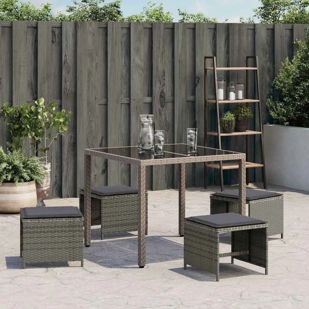 Garden Stools with Cushions Grey 4 Piece Outdoor Foot Rests Poly Rattan Seats