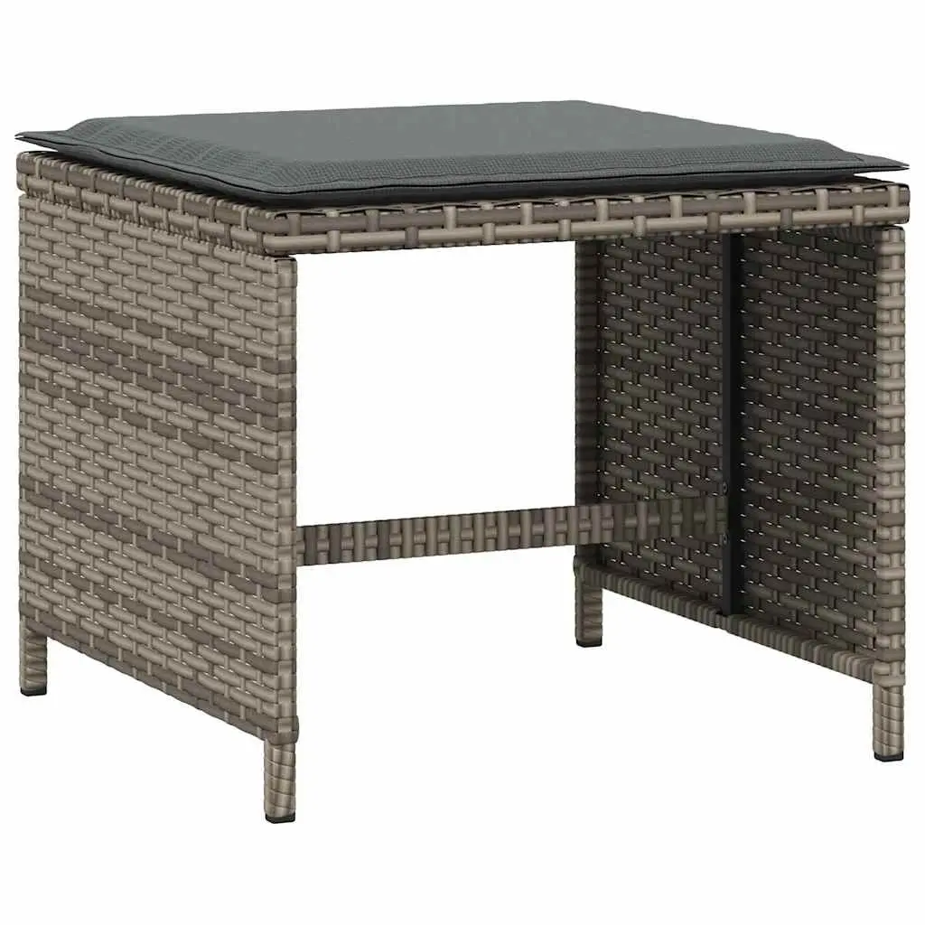 Garden Stools with Cushions Grey 4 Piece Outdoor Foot Rests Poly Rattan Seats