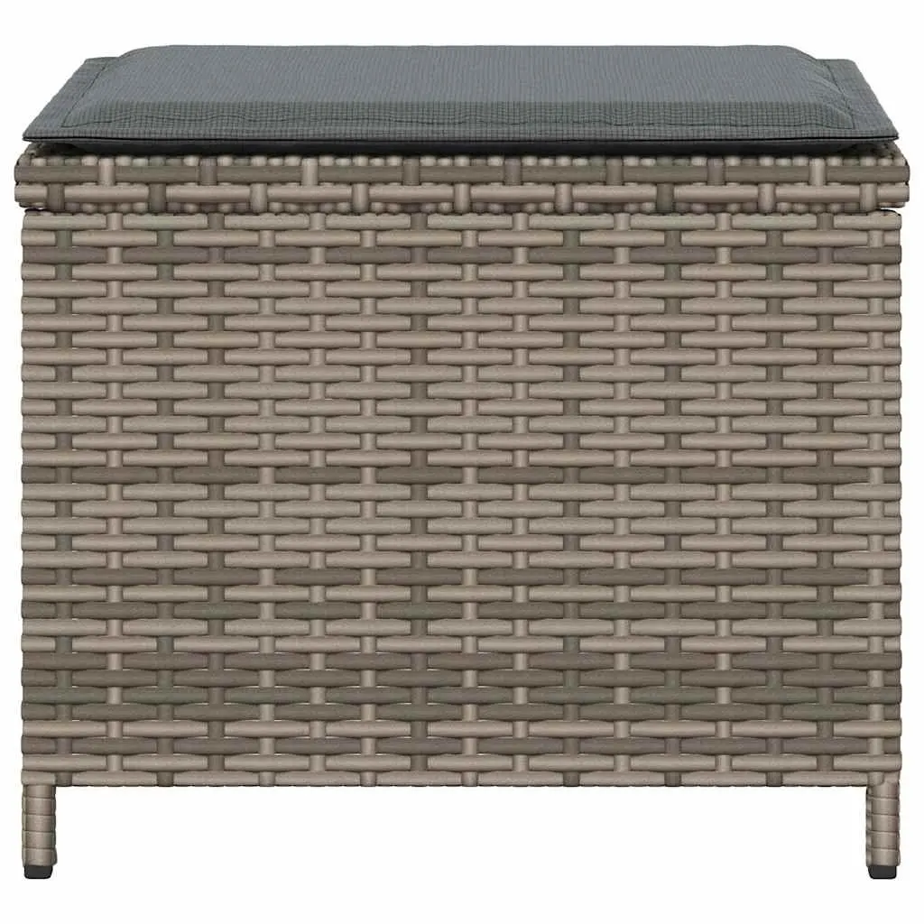 Garden Stools with Cushions Grey 4 Piece Outdoor Foot Rests Poly Rattan Seats