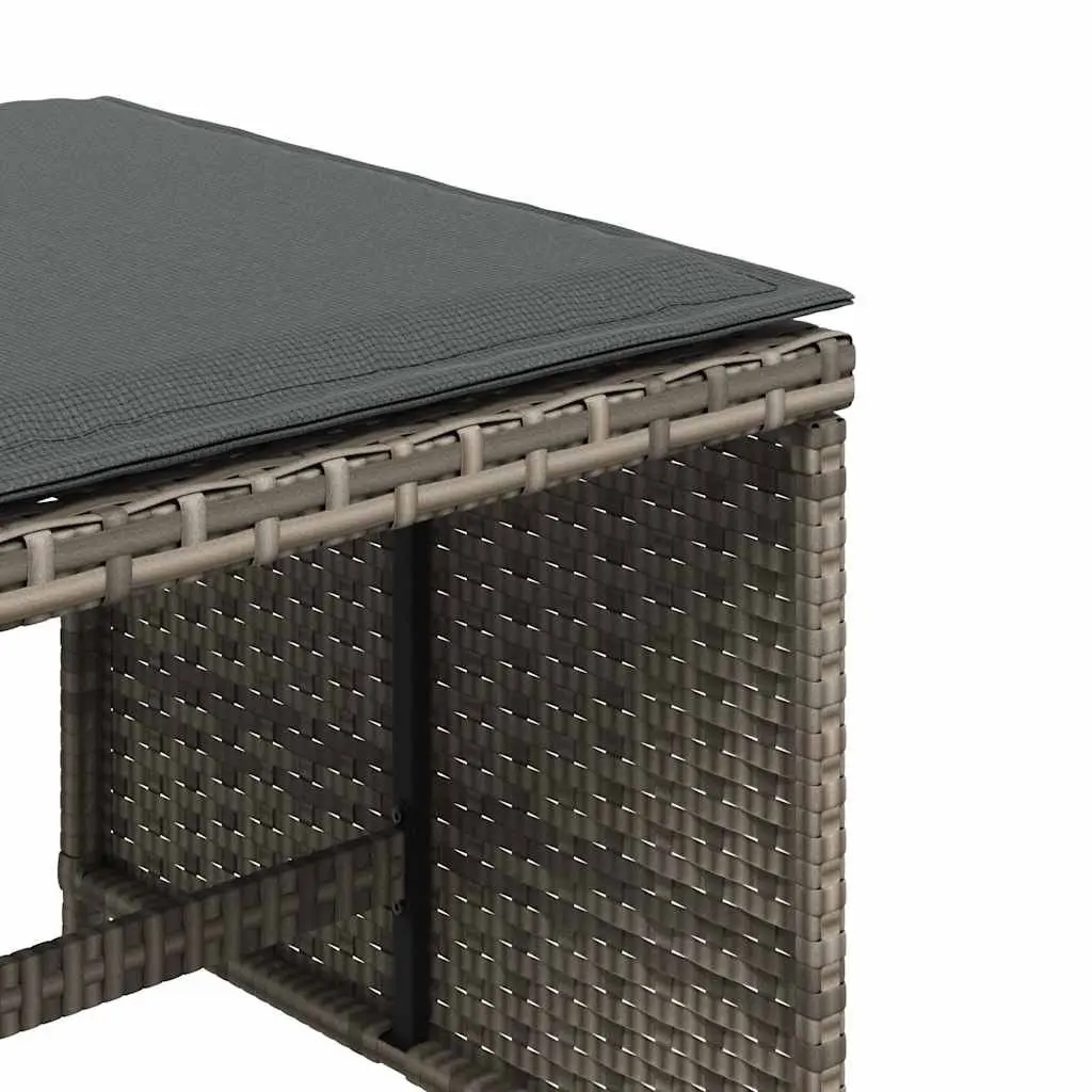 Garden Stools with Cushions Grey 4 Piece Outdoor Foot Rests Poly Rattan Seats