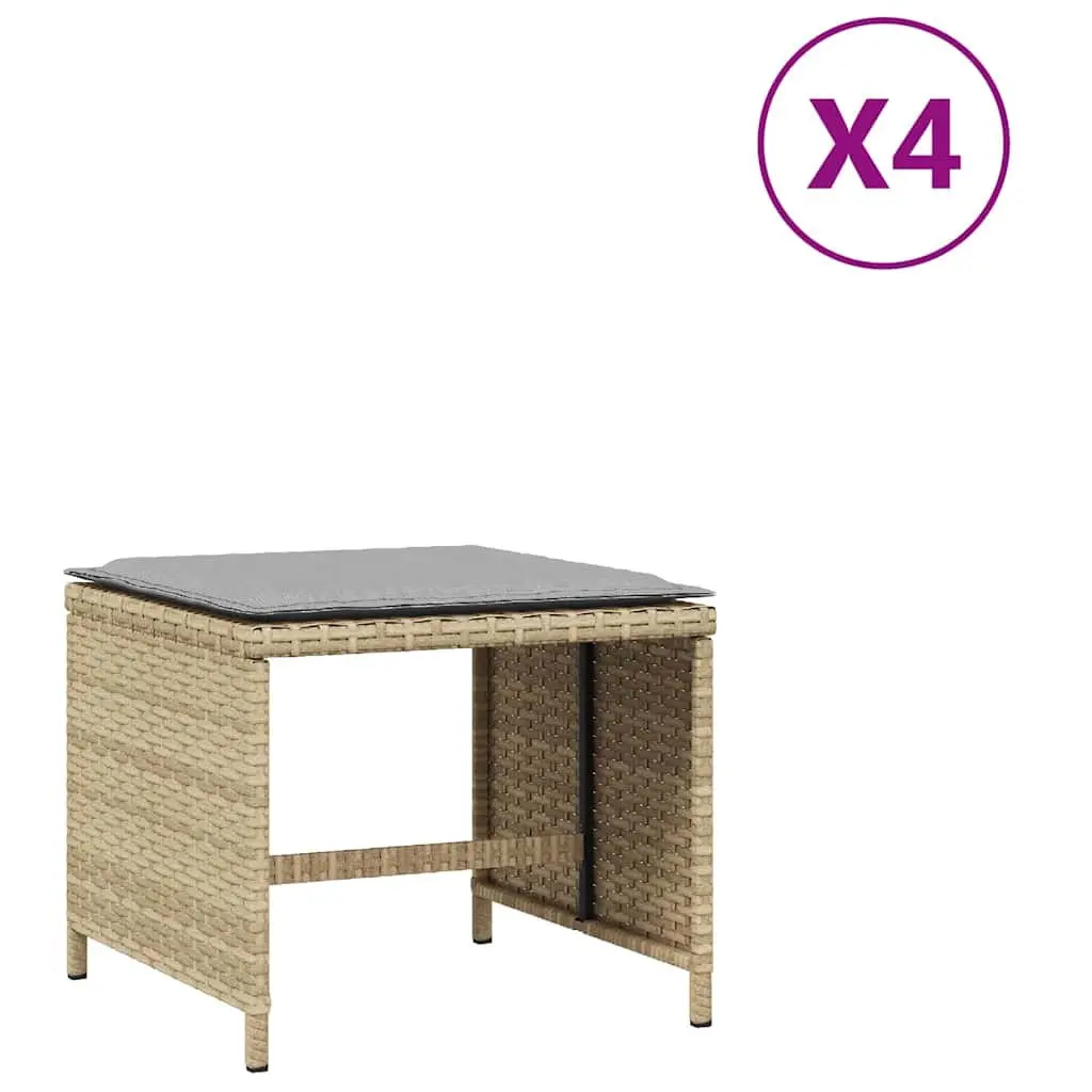 Outdoor Patio Cushioned Garden Stools Set of 4 Beige 41x41x36 cm