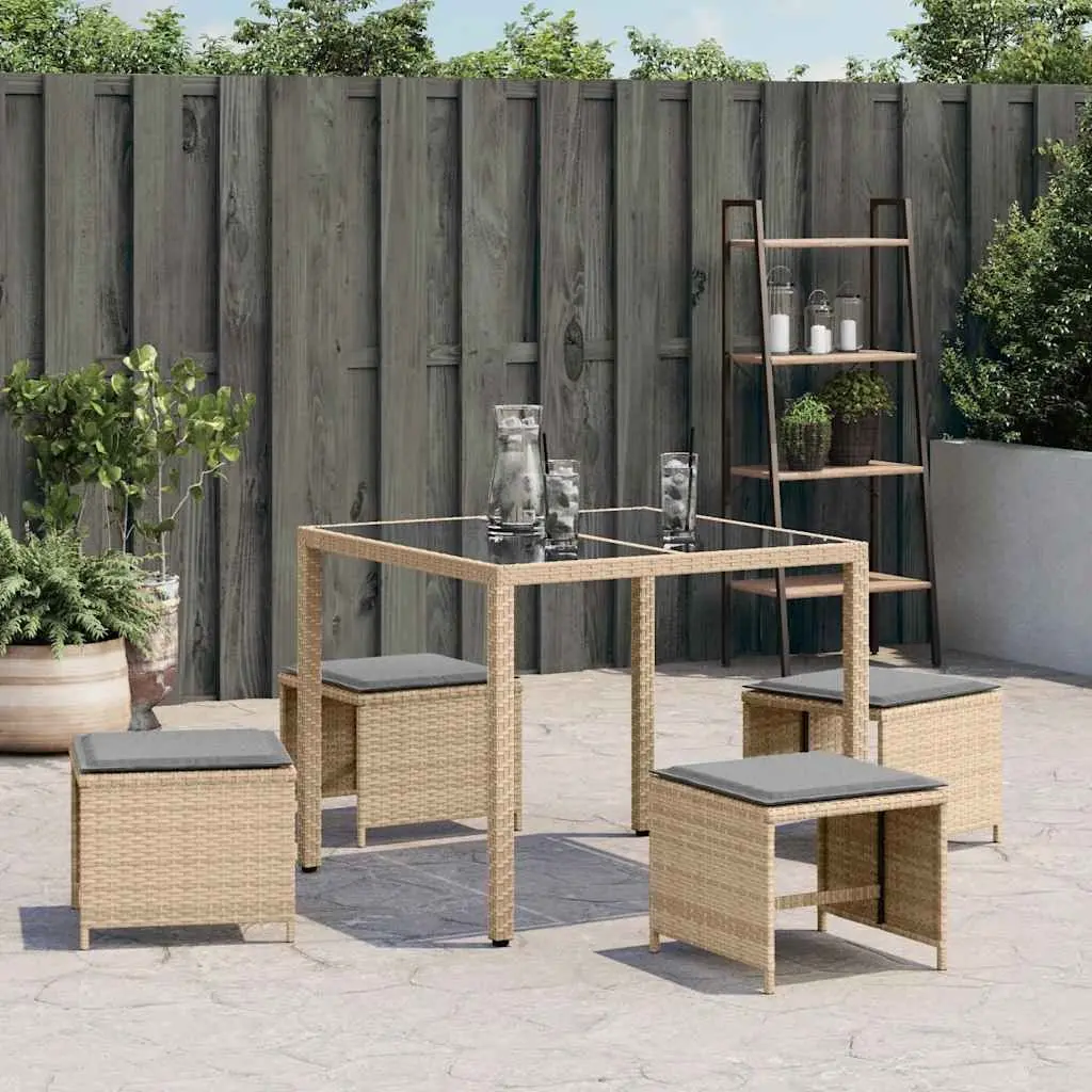 Outdoor Patio Cushioned Garden Stools Set of 4 Beige 41x41x36 cm