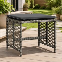 4-Piece Grey Garden Stools with Cushions – Easy to Maintain