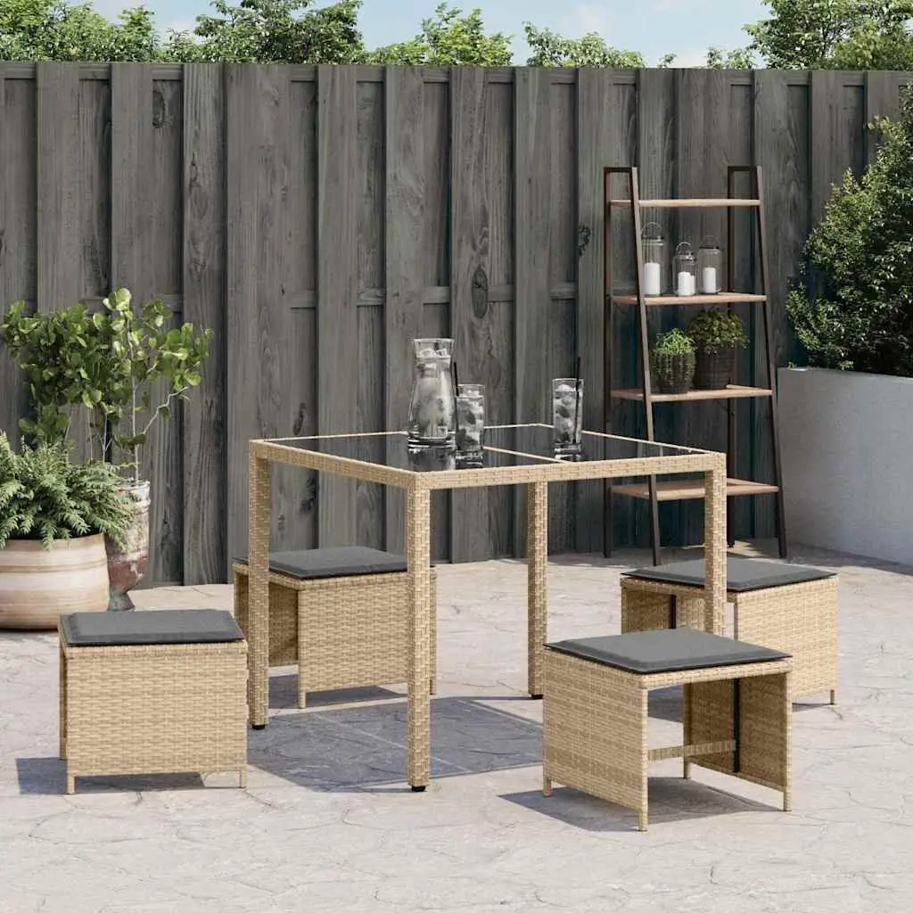 Garden Stools Cushioned Beige 4 Piece Outdoor Footrest Poly Rattan Seating