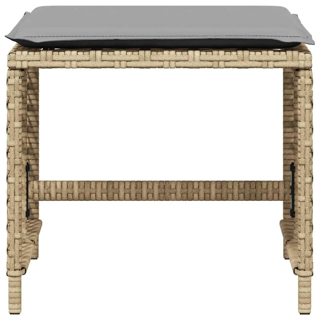 Garden Stools Cushioned Beige 4 Piece Outdoor Footrest Poly Rattan Seating