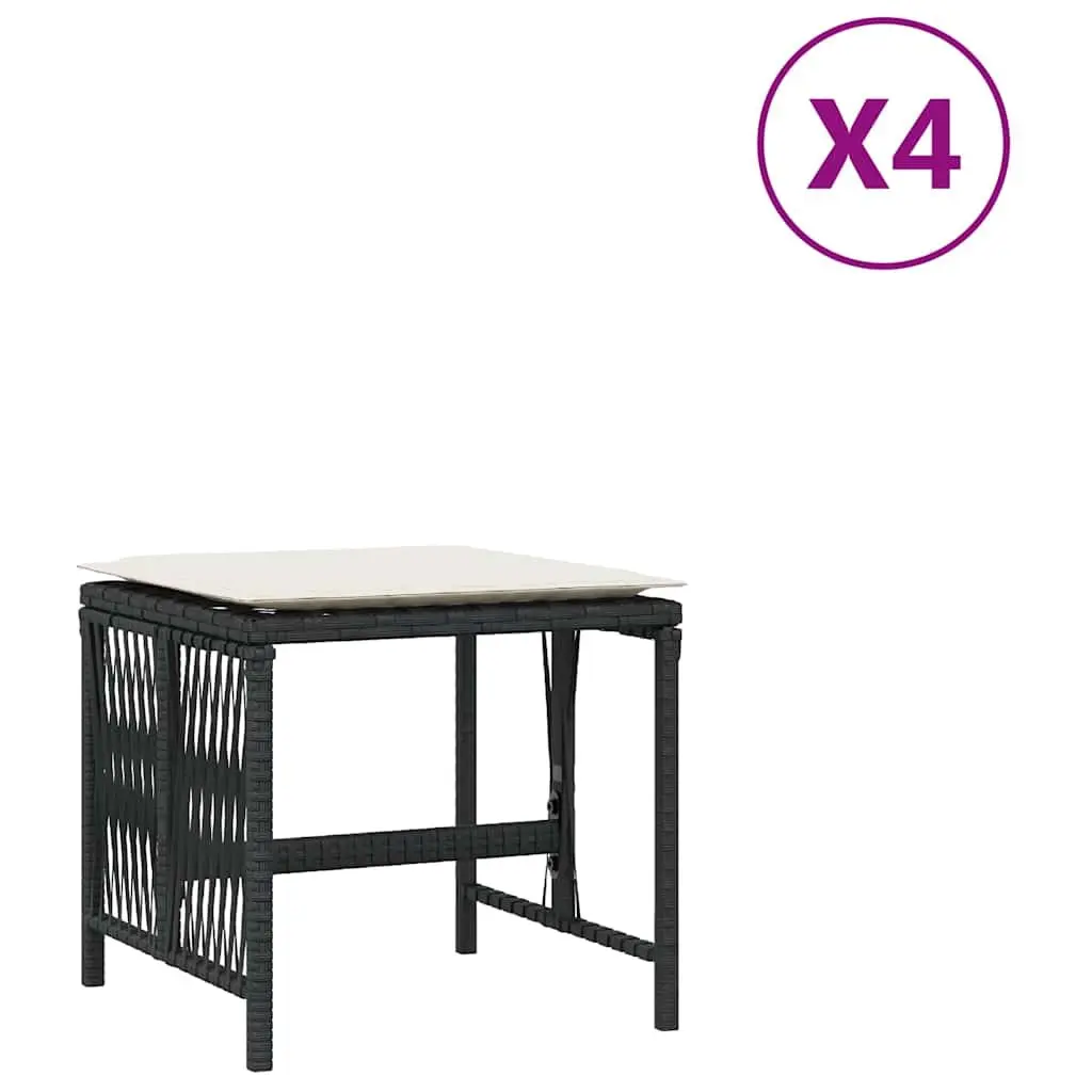 Outdoor Garden Stools with Cushions Black PE Rattan 4 Piece Set