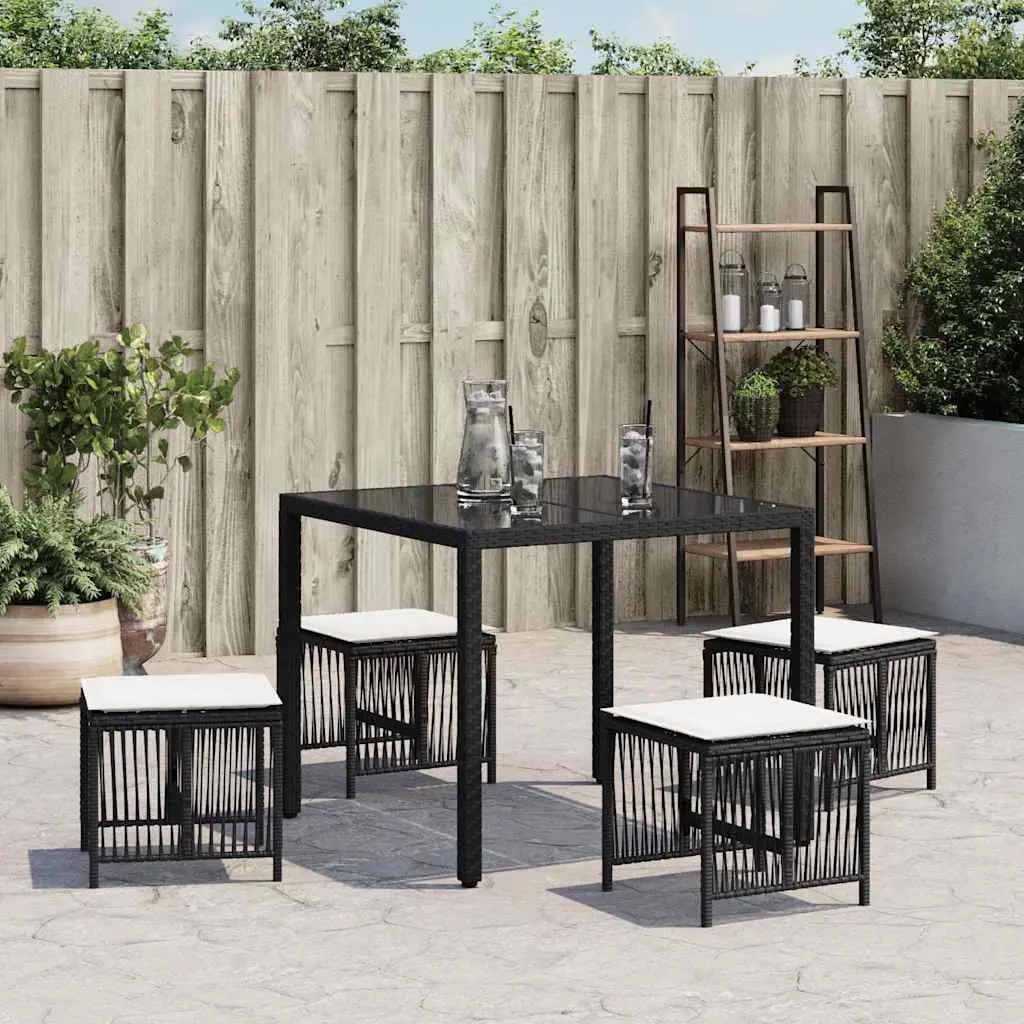 Outdoor Garden Stools with Cushions Black PE Rattan 4 Piece Set