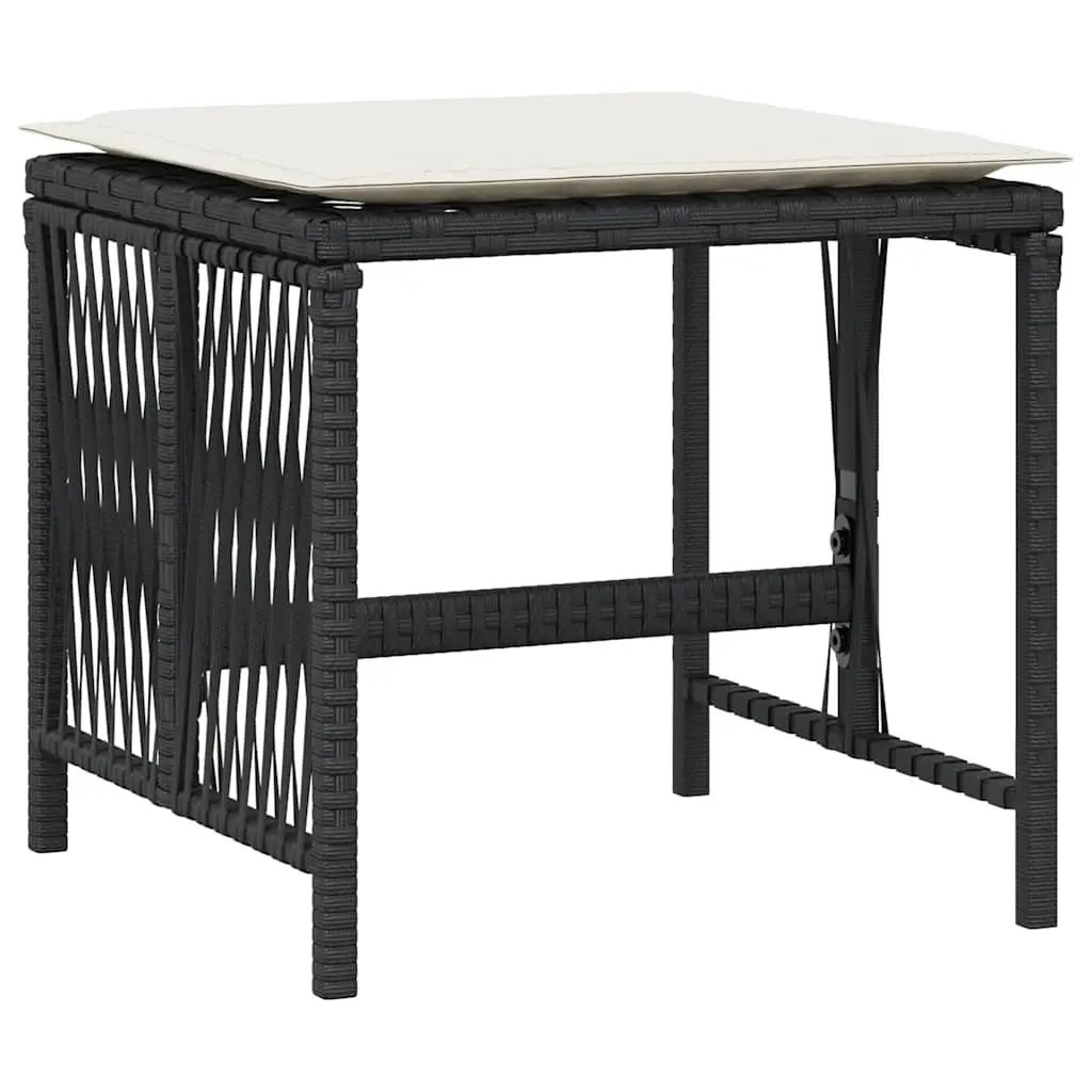 Outdoor Garden Stools with Cushions Black PE Rattan 4 Piece Set