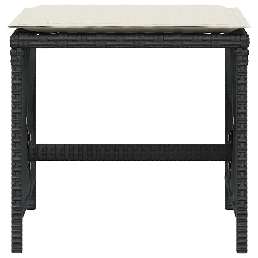 Outdoor Garden Stools with Cushions Black PE Rattan 4 Piece Set
