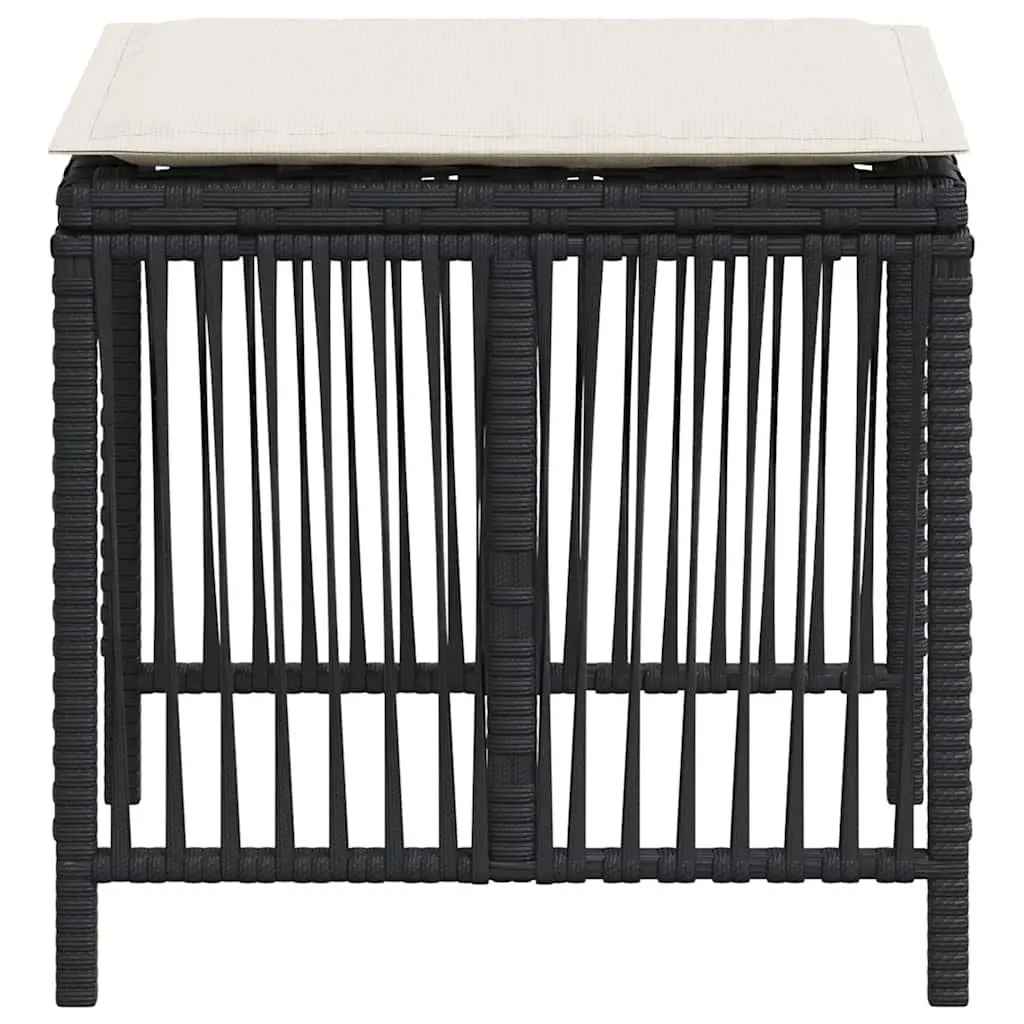 Outdoor Garden Stools with Cushions Black PE Rattan 4 Piece Set