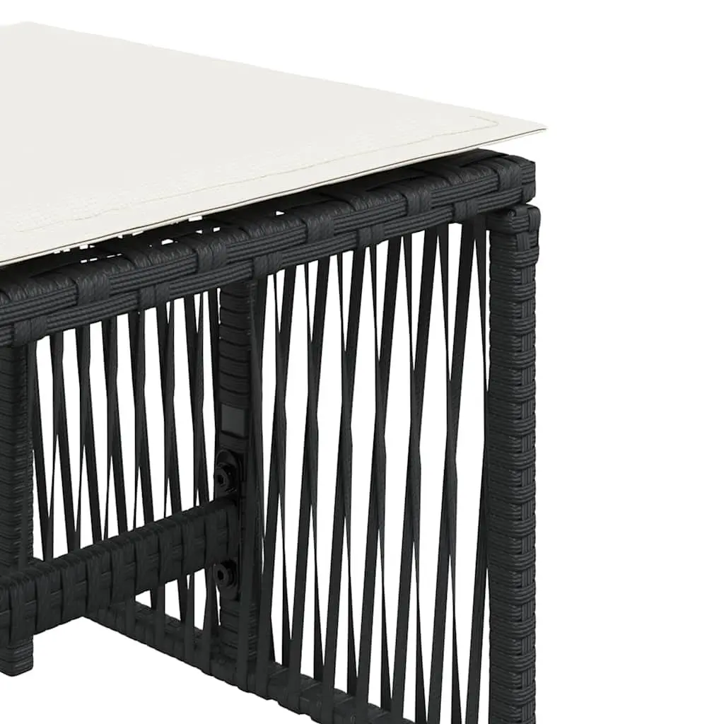 Outdoor Garden Stools with Cushions Black PE Rattan 4 Piece Set