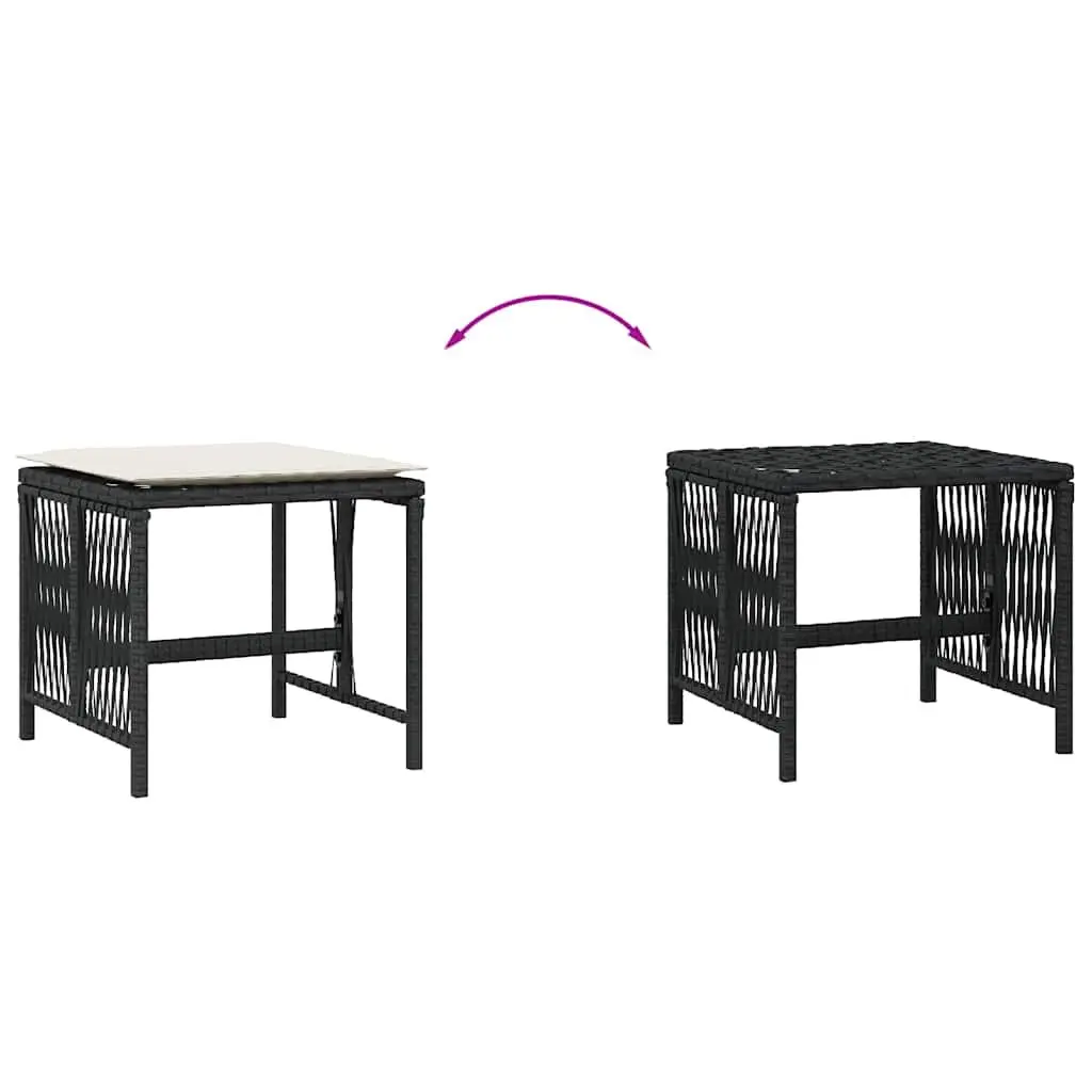 Outdoor Garden Stools with Cushions Black PE Rattan 4 Piece Set