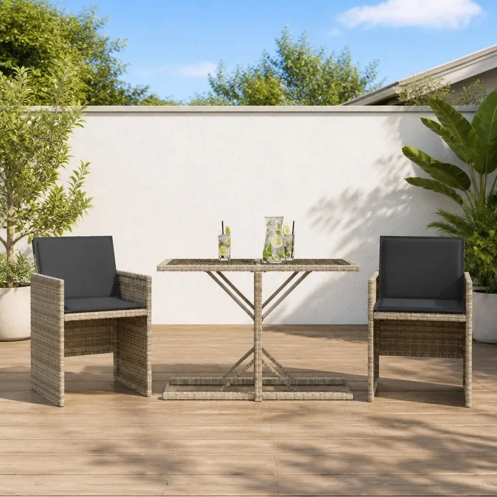 3 Piece Outdoor Bistro Set Grey Poly Rattan Chairs Table