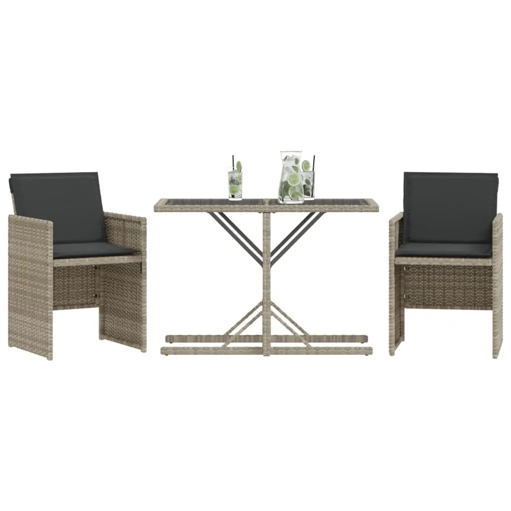3 Piece Outdoor Bistro Set Grey Poly Rattan Chairs Table