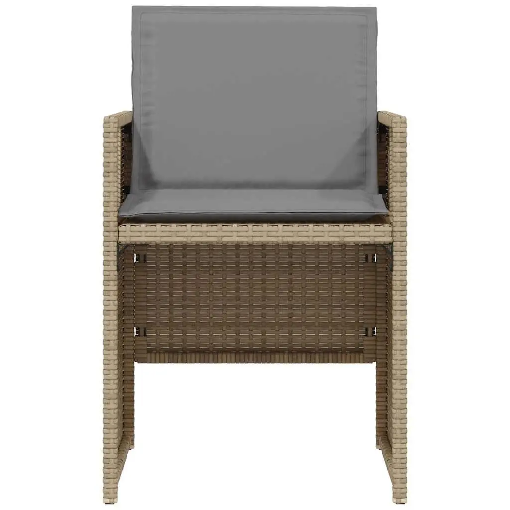 3 Piece Outdoor Bistro Set Beige Poly Rattan Garden Furniture with Cushions and Table