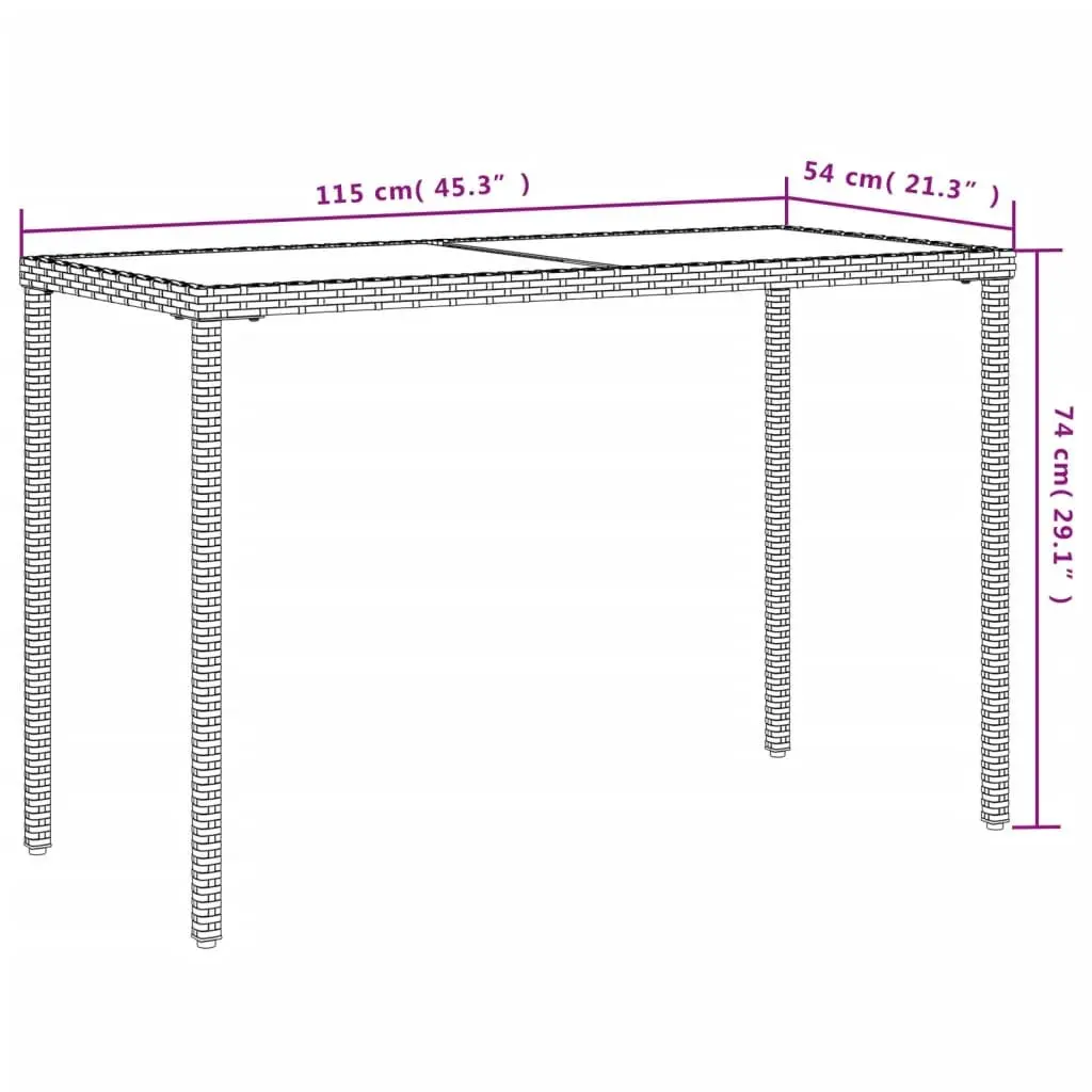 Outdoor Garden Table Poly Rattan Frame Grey Glass Top 115x54x74cm