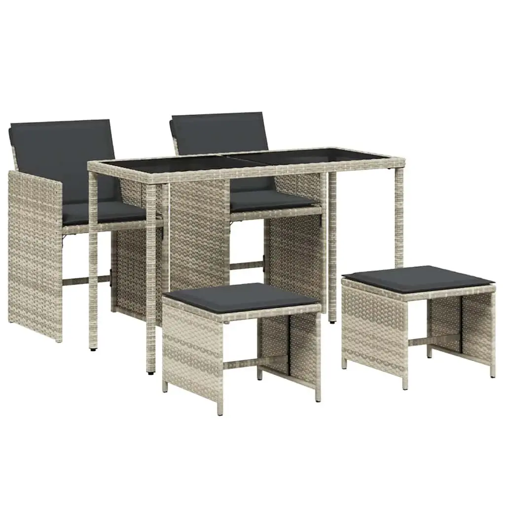 5 Piece Garden Dining Set Outdoor Furniture Grey PE Rattan Chairs Table Cushions