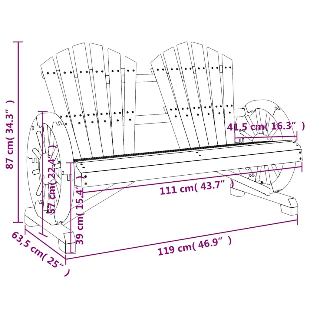 Adirondack Chair Solid Fir Wood Ergonomic 2-Seater Garden Lounge