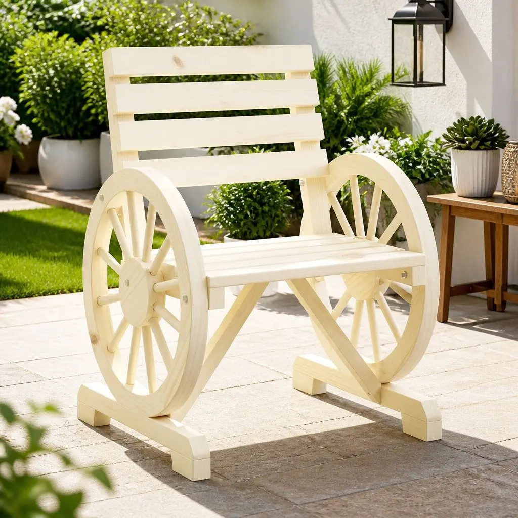 Solid Wood Garden Chairs Set of 2 Brown Outdoor Seating with Armrests and Backrest