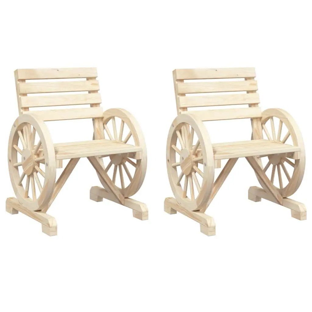 Solid Wood Garden Chairs Set of 2 Brown Outdoor Seating with Armrests and Backrest