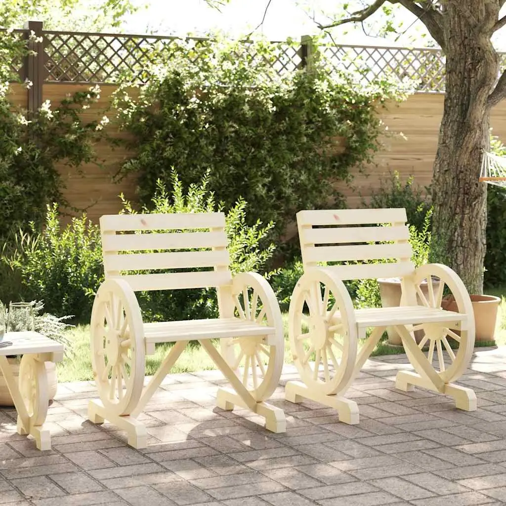 Solid Wood Garden Chairs Set of 2 Brown Outdoor Seating with Armrests and Backrest
