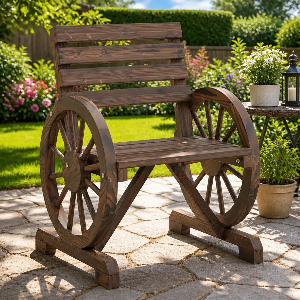 Outdoor Garden Chairs Solid Wood Fir Brown 2 Piece Patio Seating with Armrests Backrest