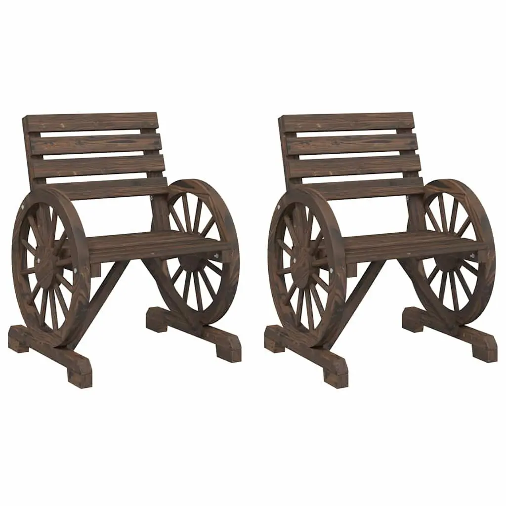 Outdoor Garden Chairs Solid Wood Fir Brown 2 Piece Patio Seating with Armrests Backrest