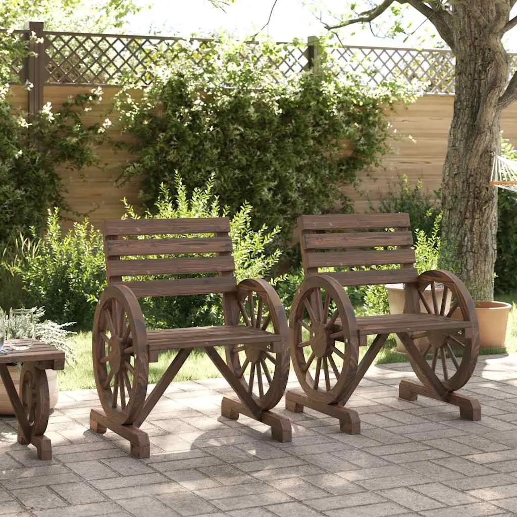 Outdoor Garden Chairs Solid Wood Fir Brown 2 Piece Patio Seating with Armrests Backrest