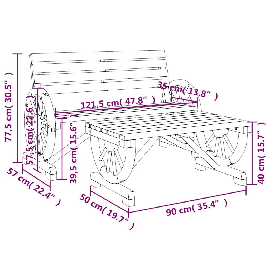 2 Piece Garden Lounge Set Solid Fir Wood Outdoor Sectional Sofa