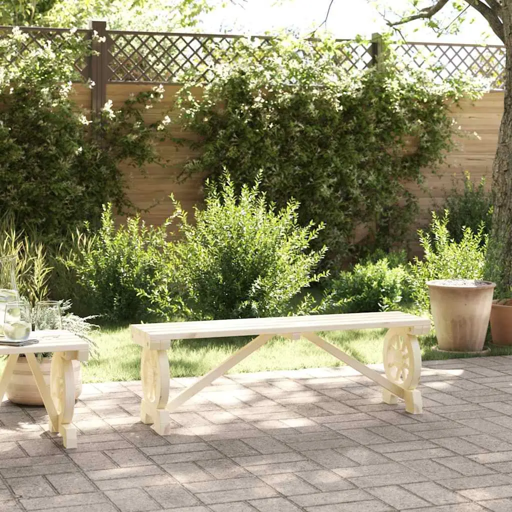 Outdoor Garden Bench 115cm Brown Wooden Seating Patio Furniture Wagon Wheel