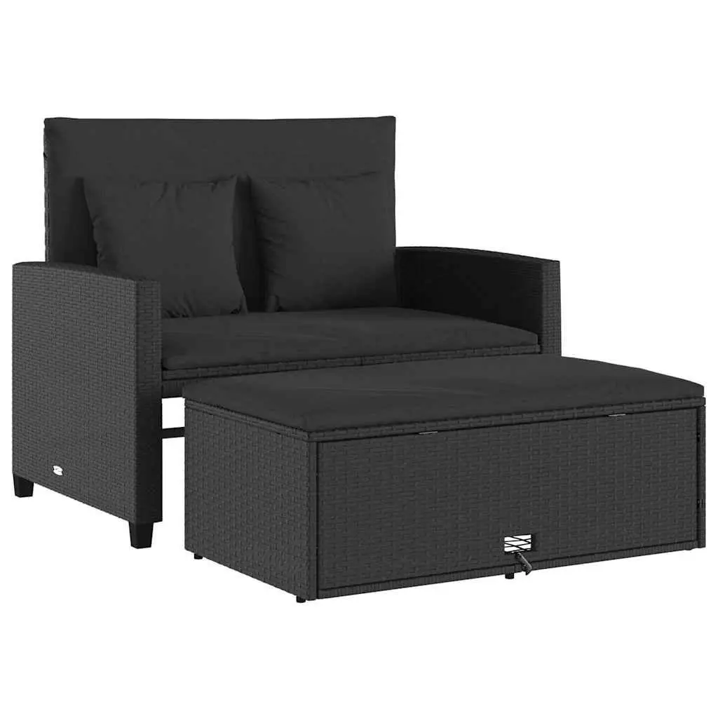 2-Seater Garden Sofa with Cushions Black Poly Rattan Outdoor Bench Sofa Bed