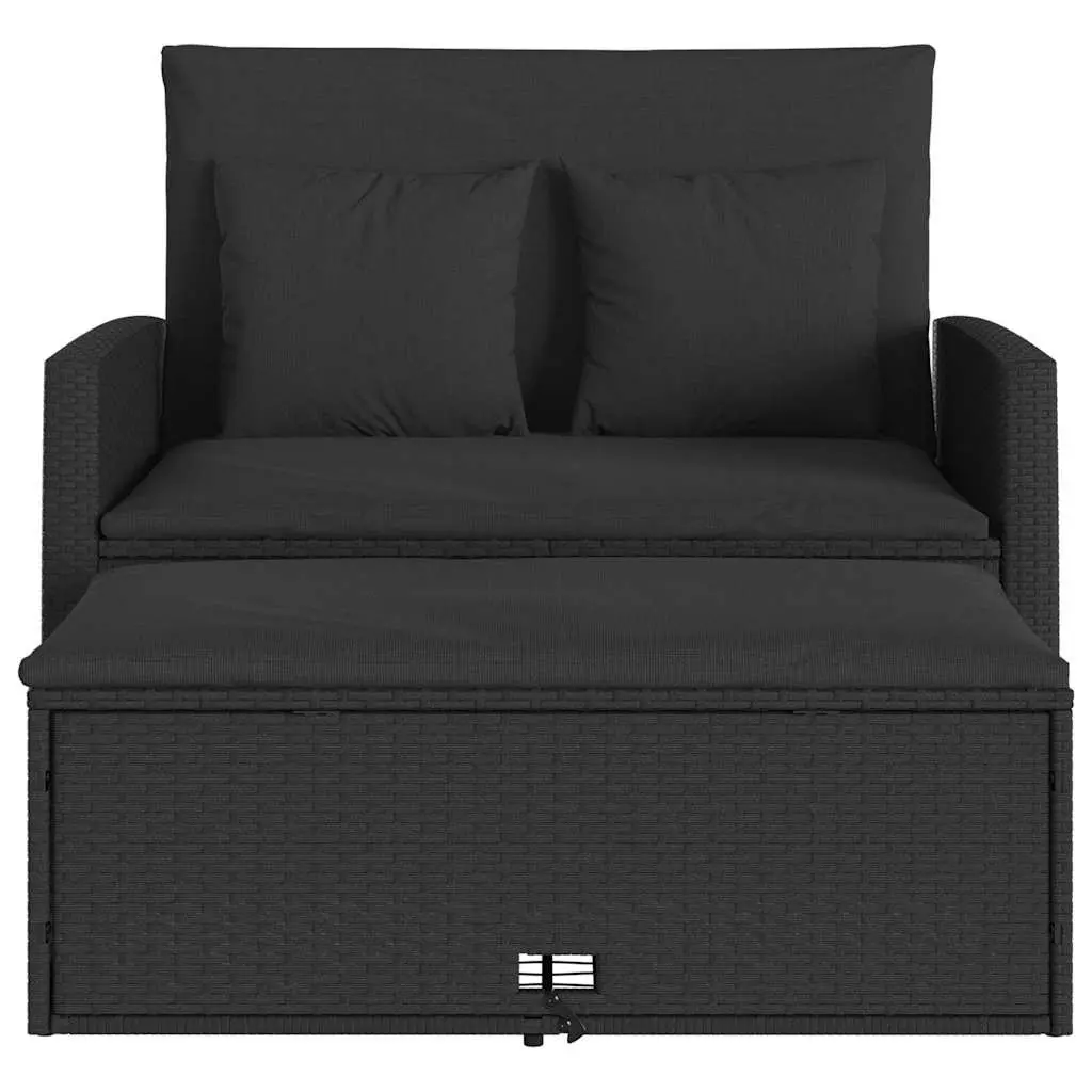 2-Seater Garden Sofa with Cushions Black Poly Rattan Outdoor Bench Sofa Bed