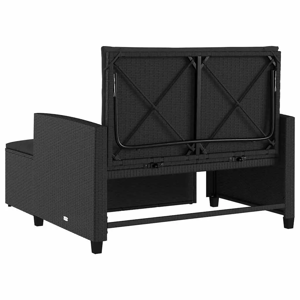 2-Seater Garden Sofa with Cushions Black Poly Rattan Outdoor Bench Sofa Bed