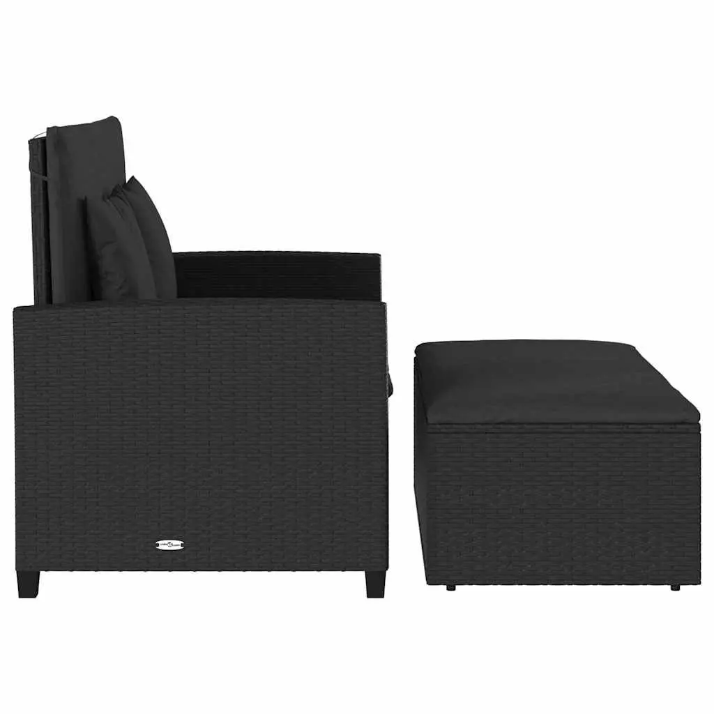 2-Seater Garden Sofa with Cushions Black Poly Rattan Outdoor Bench Sofa Bed
