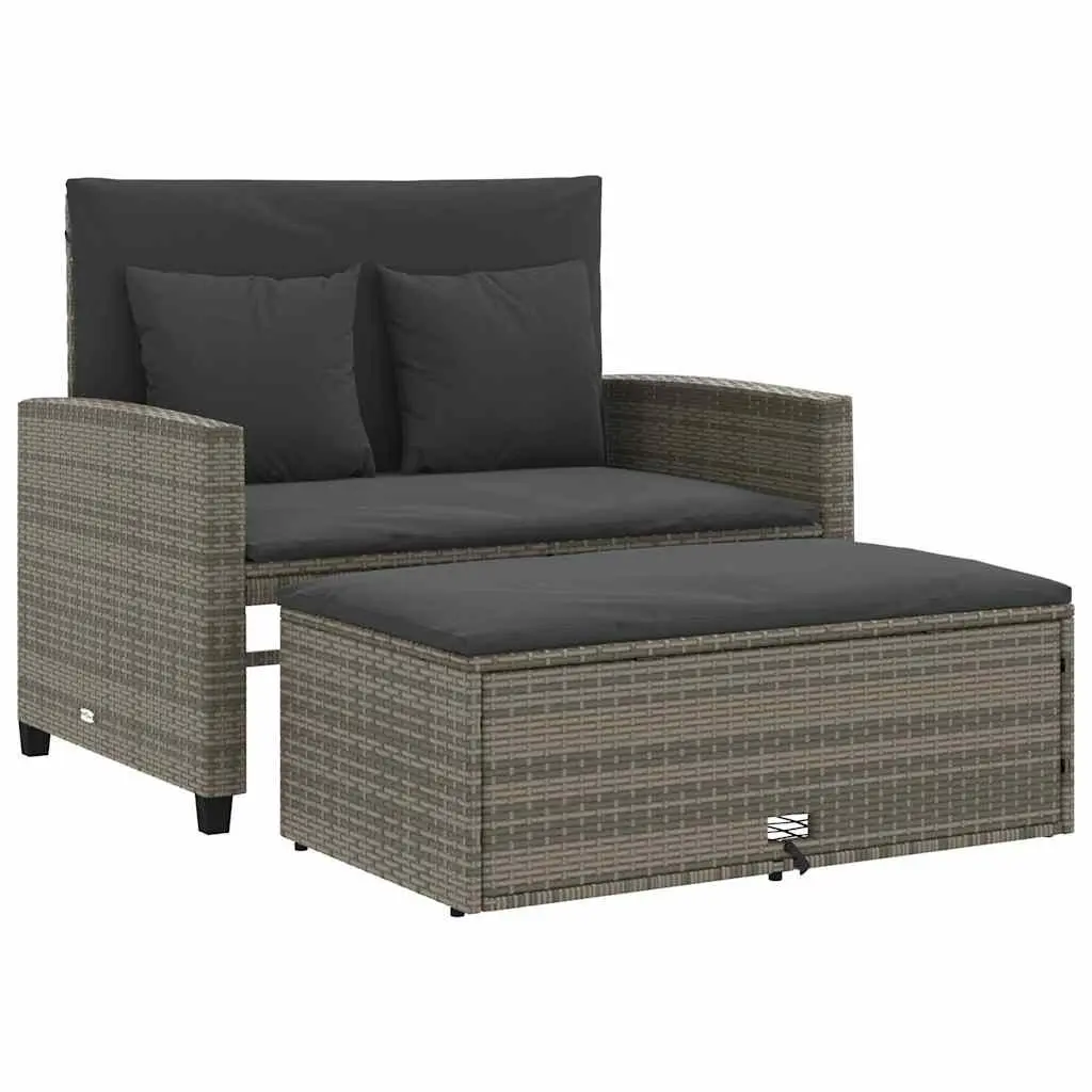 Garden Sofa 2-Seater Convertible Grey Poly Rattan Outdoor Bench Sofa Bed