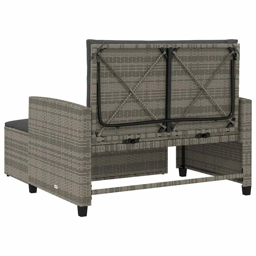 Garden Sofa 2-Seater Convertible Grey Poly Rattan Outdoor Bench Sofa Bed