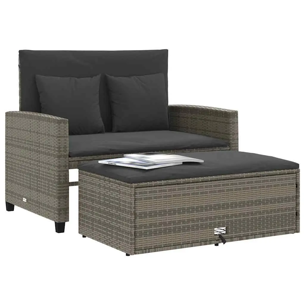 Garden Sofa 2-Seater Convertible Grey Poly Rattan Outdoor Bench Sofa Bed
