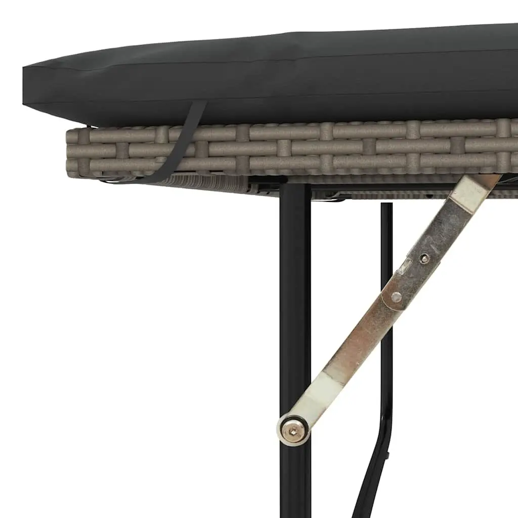2-Seater Garden Sofa Bench Grey Poly Rattan Acacia Wood Outdoor with Cushions
